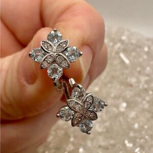 Natural aquamarine huggie style earrings sterling silver s925